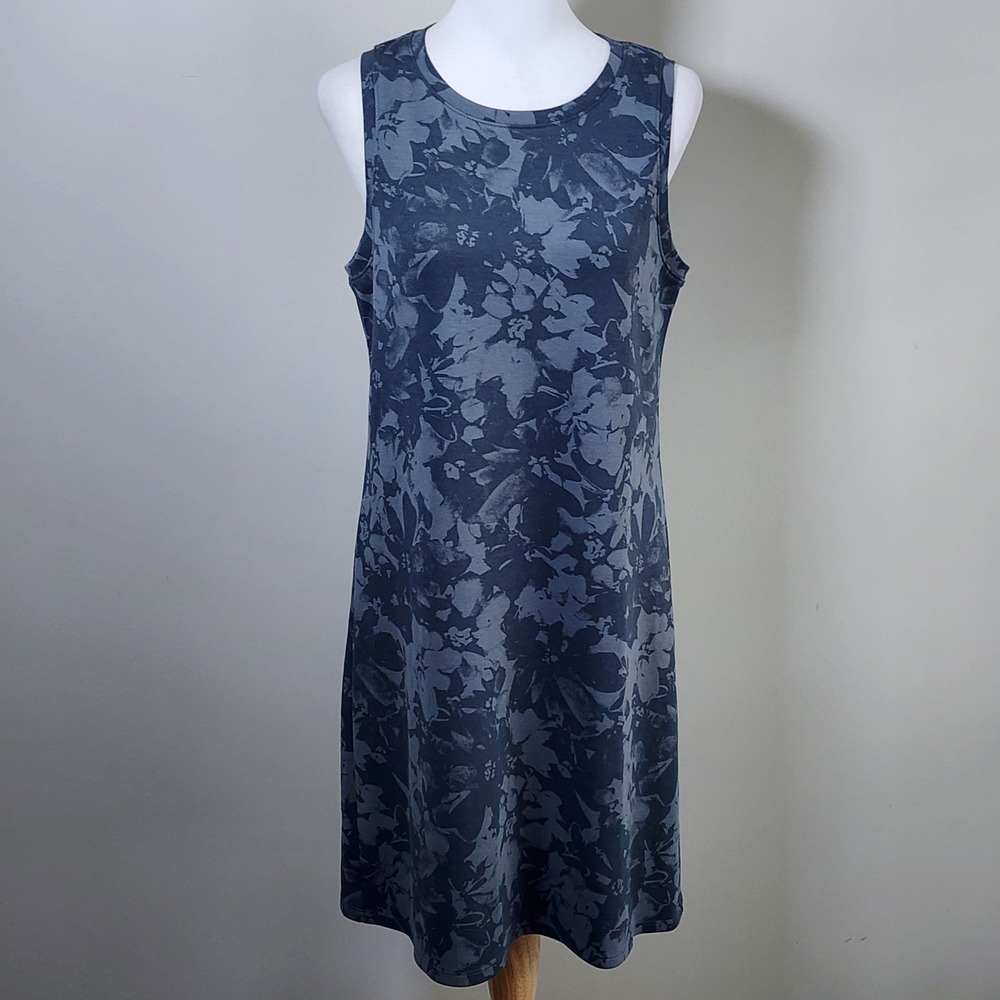 Gaiam Floral Sleeveless T-Shirt Dress Womens Medium Grey Athleisure Yoga Cotton